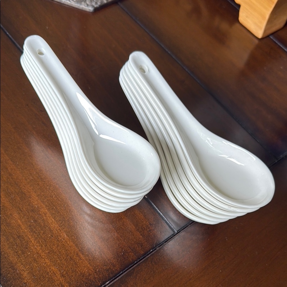 Elegant White Ceramic Soup Spoons